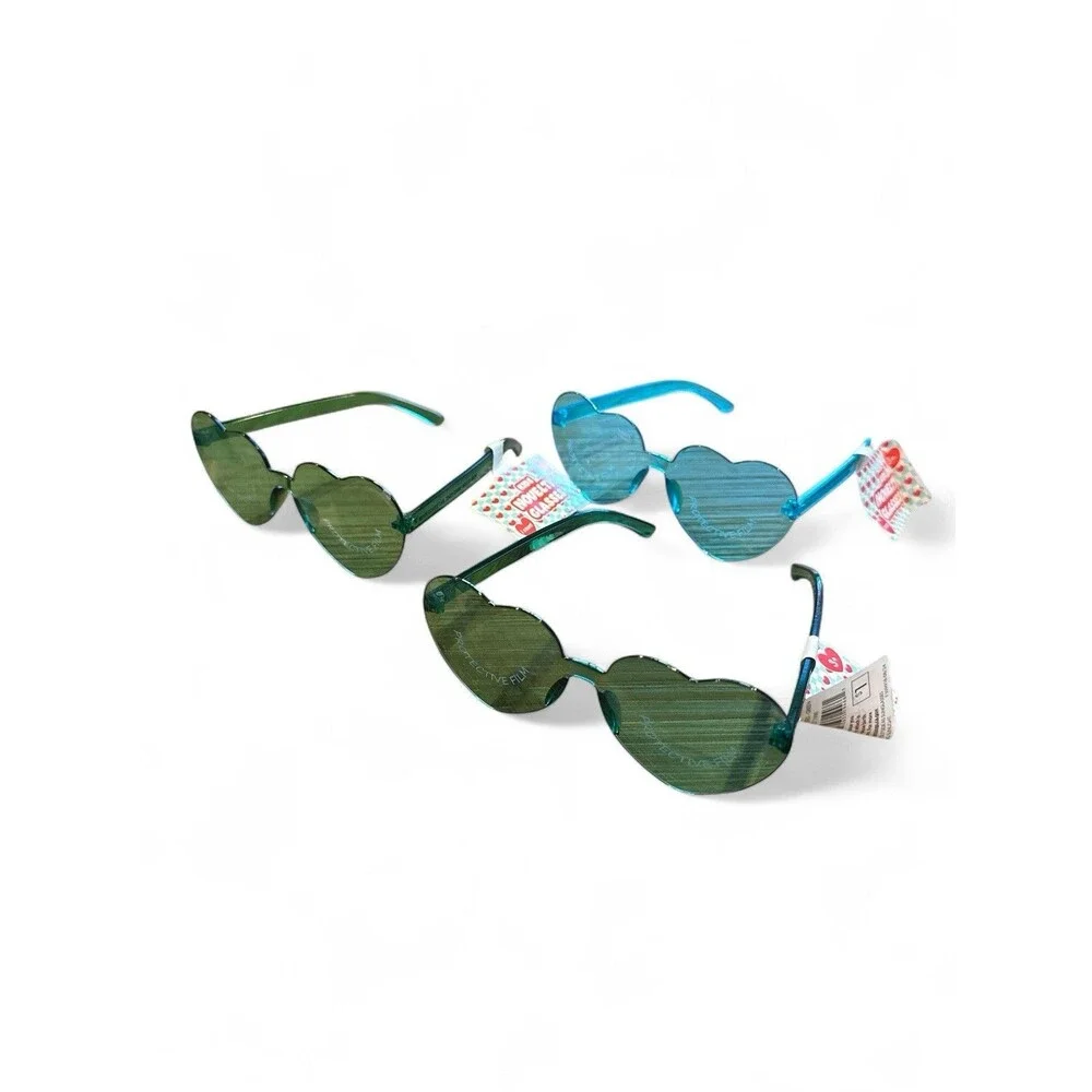 NWT 3 Pair Kids Novelty Glasses Heart Design Blue & Green NEW Parties Dress Up
